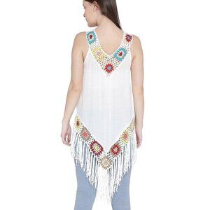 Multi color crochet pattern‎ top with fringe hem